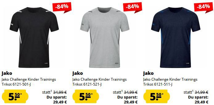 👕 Jako Challenge Trainingstrikots in versch. Designs ab je 5,50€ (statt 19€)