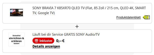 🫨 Media Markt:  20% Rabatt auf Sony Smart TVs   z.B. BRAVIA 7 für 2.159€ (statt 2.649€)
