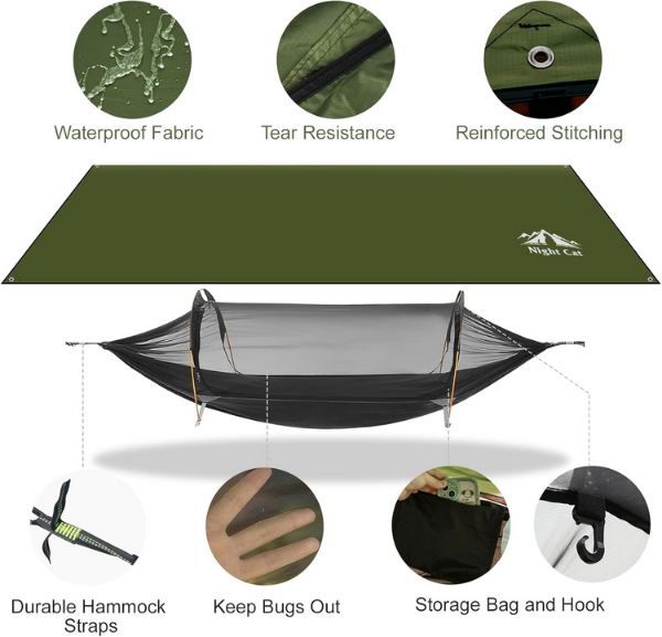 ⛺ Night Cat Camping Hängematte mit Moskitonetz & Tarp für 49,99€ (statt 100€)