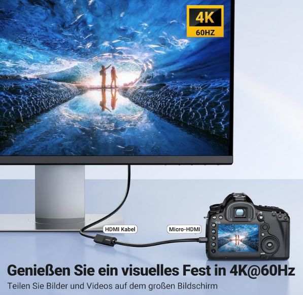 UGREEN Micro HDMI auf HDMI Adapter, 4K 60Hz, 20cm für 6,64€ (statt 8€)