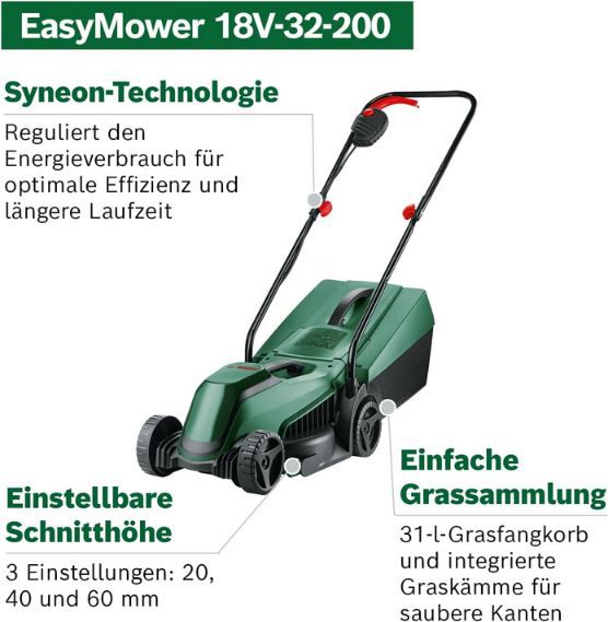 🏡 Bosch EasyMower 18V 32 200 Akku Rasenmäher mit 4Ah Akku für 149,99€ (statt 190€)