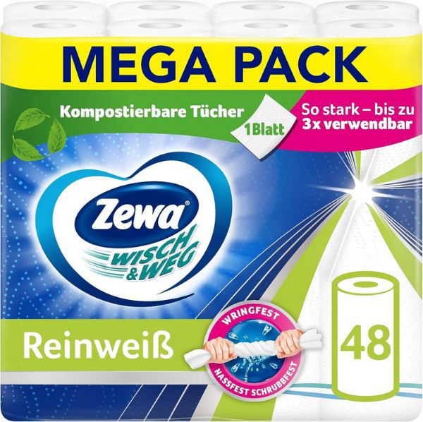 🔥 48er Pack Zewa Wisch und Weg Reinweiss Küchenrolle ab 18,29€ (statt 29€)