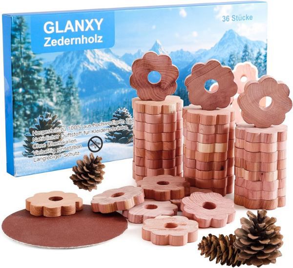 🦋 36er Pack Glanxy Mottenringe aus Zedernholz für 6,99€ (statt 10€)