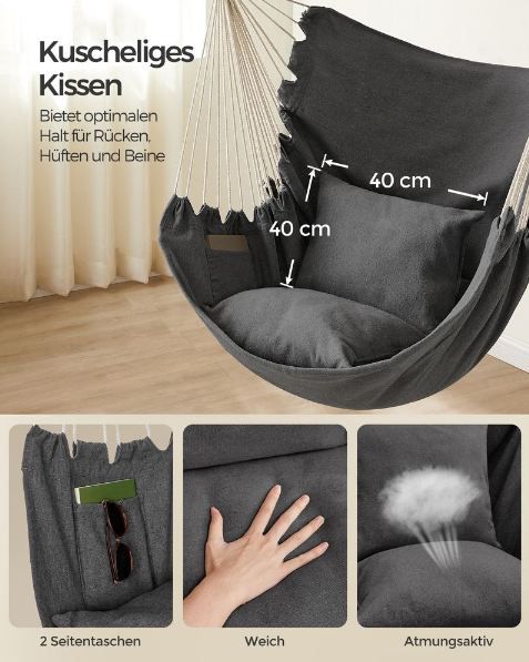 Songmics Hängesessel mit 2 Kissen & Metallkette für 22,99€ (statt 36€)