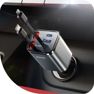 Joyroom KFZ USB Adapter mit ausziehbaren Kabeln, 84W für 13,79€ (statt 23€)