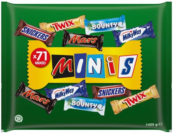 🍫 1,4 Kg Mixed Minis Schokolade Großpackung, 71 Riegel ab 12€ (statt 17€)