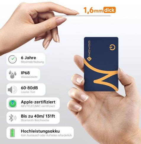 🔎 Novoo Wallet Smart Tag Tracker Karte für iOS für 12,34€ (statt 18€)