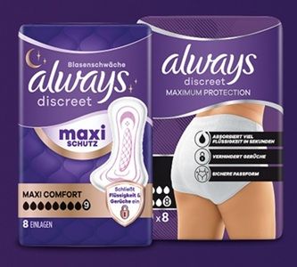 forme: 1 x Always Discreet Maxi o. Maximum Protection Höschen gratis