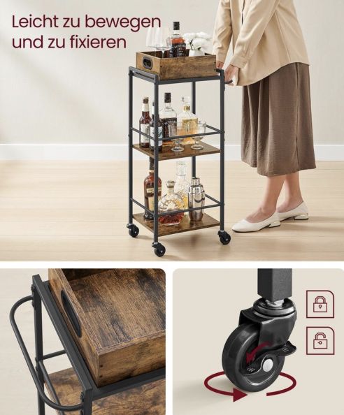 VASAGLE Servierwagen mit abnehmbarem Tablett für 23,99€ (statt 30€)
