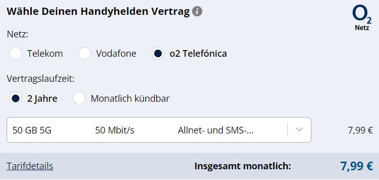 📱 Handyhelden: o2 Telefonica Allnet Flat 50GB für nur 7,99€ mtl.
