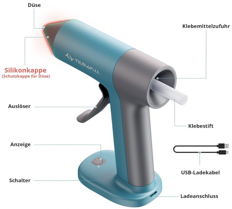 Tilswall Akku Heißklebepistole inkl. 20 Klebestifte für 14,87€ (statt 24€)