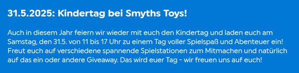 Gratis: Kindertagsfeier in den Smyths Toys Stores am 31.05.2025