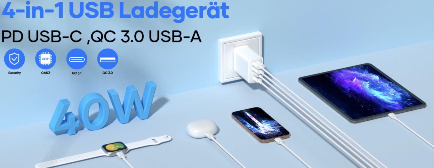YSYFAD 40W USB C Ladegerät mit PD & QC3.0 für 4,94€ (statt 10€)