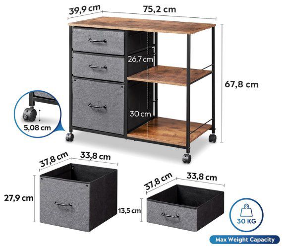 DEVAISE Rollaktenschrank mit 3 Schubladen + 2 Fächer für 29,99€ (statt 60€)