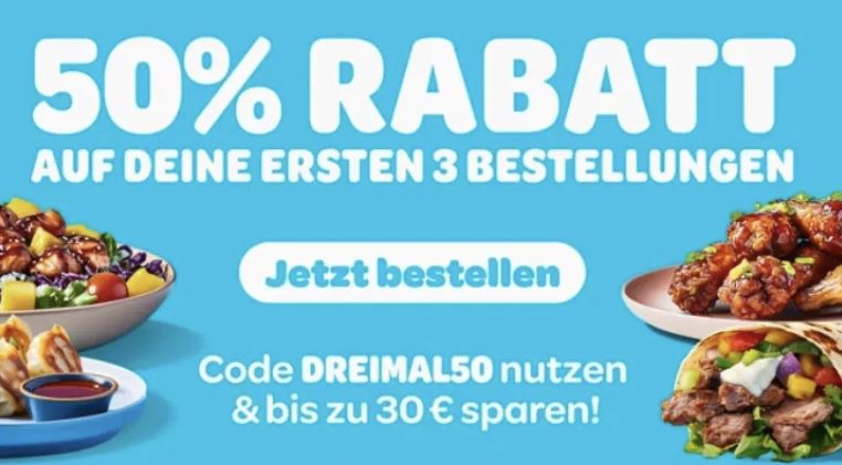 🍔🛍️ Wolt: 50% Rabatt auf 3 Lieferungen (max 10€ je Bestellung)   nur Neukunden