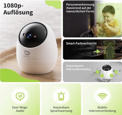 🔒📹🏡 Beans View Innen Sicherheitskamera mit Farb  & Nachtsicht für 15,09€ (statt 19€)