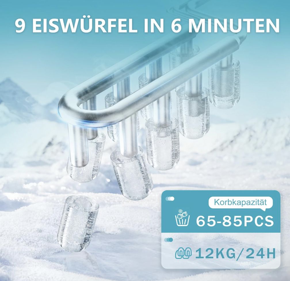 🧊❄️🥶 EUHOMY Eiswürfelmaschine mit 9 Eiswürfeln in 6 Minuten für 88,79€ (statt 110€)