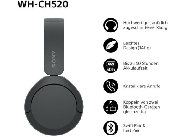 🎧 Sony WH CH520 Akku Bluetooth Kopfhörer in Schwarz für 27,99€ (statt 32€)