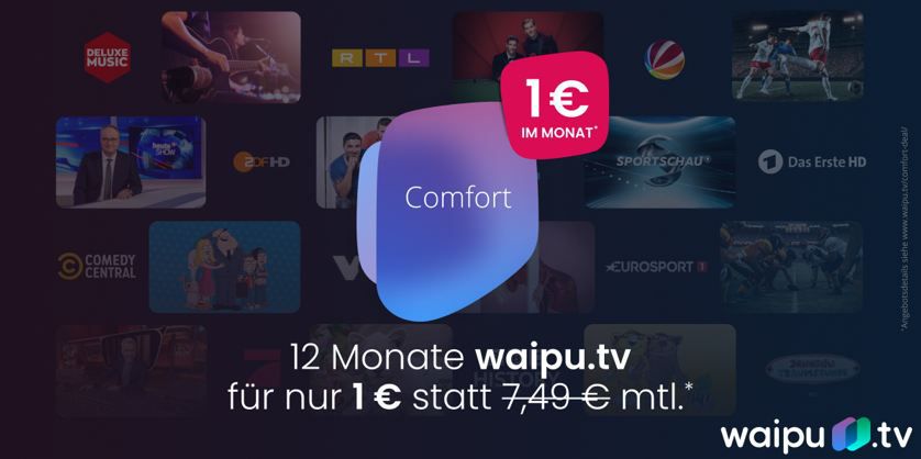 🤯 No Brainer!!! 🔥12 Monate Waipu.tv nur 1€ mtl. (statt 7,49€)   Neukunden