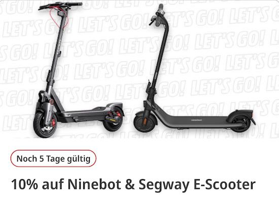 🛴 MediaMarkt: 10% Rabatt auf Ninebot & Segway E Scooter