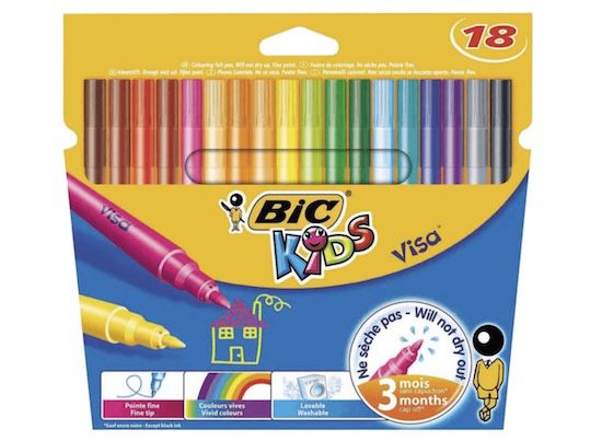 18er Pack BIC Kids Pinsel Fasermaler Visa, 18 farbig sortiert für 2,91€ (statt 5€)
