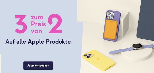 🍏 Apple Produkt Sale (3 für 2) + keine VSK   z.B. 3x Silikon Case für 24€ (statt 81€)