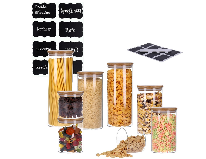 TP 8er Set Vorratsgläser mit Deckel + 8x Kreidesticker für 29,99€ (statt 35€)