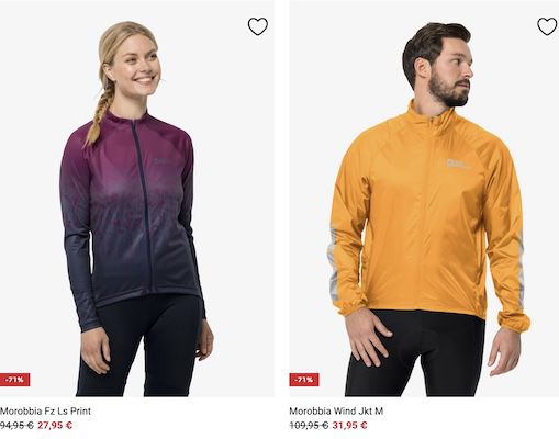 👕🚲 Jack Wolfskin bis  70% auf Fahrrad Produkte   z.B. Windjacke 31,95€ (statt 60€)