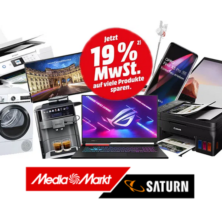 Tipp! Ab Donnerstag: MediaMarkt und Saturn schenken euch die 19% MwSt. = 15,97% Rabatt