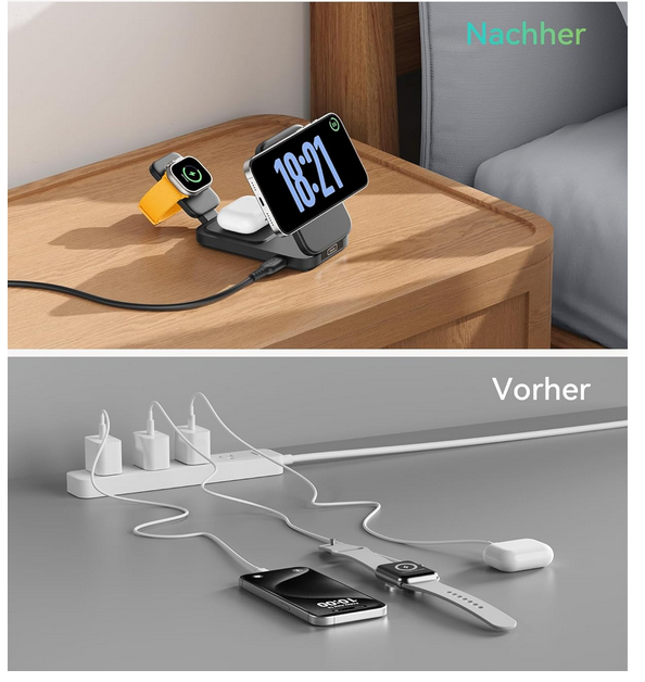 Iniu 3 in 1 Mag Safe 15W Ladegerät Qi2 für Apple ab 21,24€ (statt 50€)