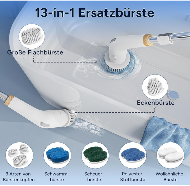 NanoMin 13 in 1 elektrische Akku Reinigungsbürste mit Verlängerungsgriff für 12,95€ (statt 27€)