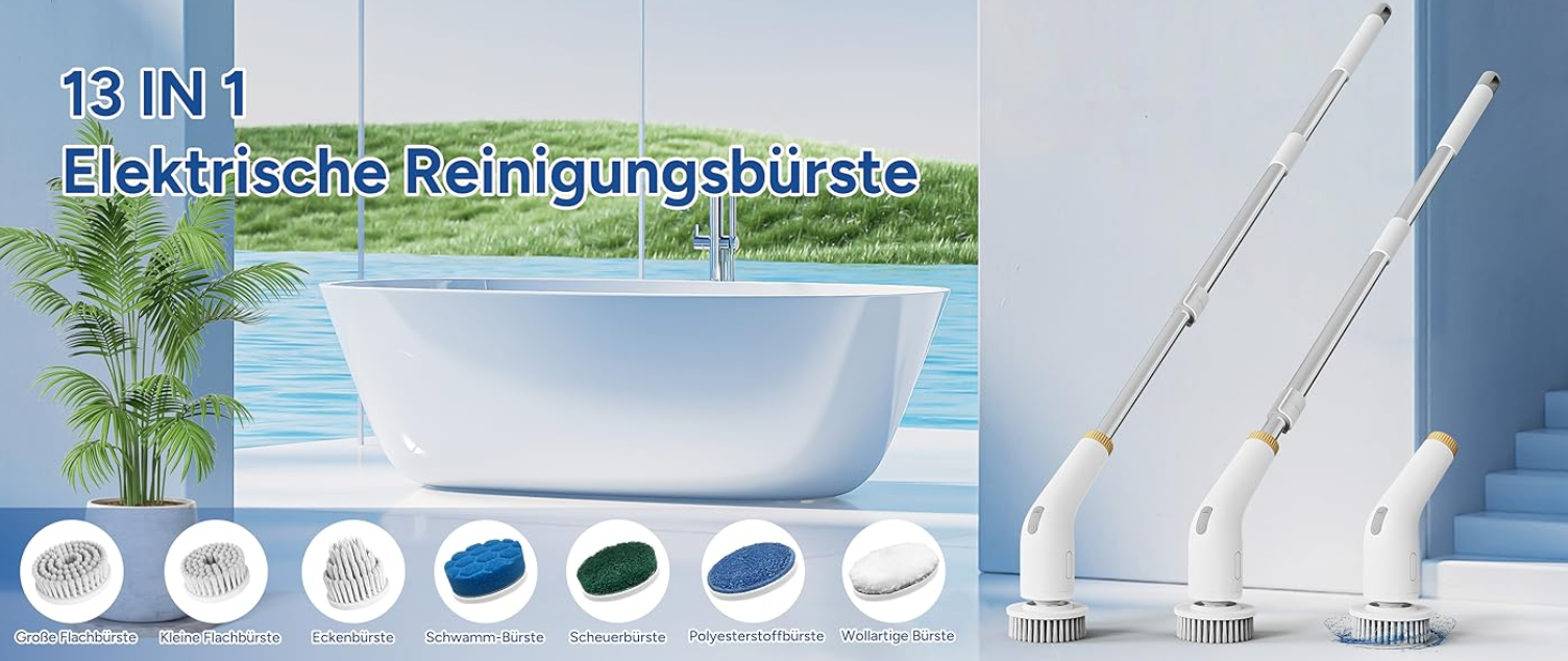 NanoMin 13 in 1 elektrische Akku Reinigungsbürste mit Verlängerungsgriff für 12,95€ (statt 27€)