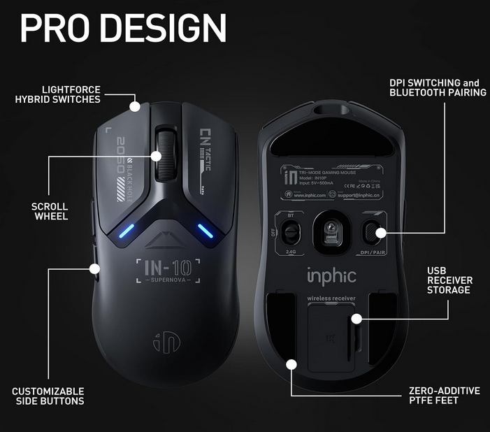 inphic IN10P wireless Gaming Maus max.  26K DPI für 45,49€ (statt 70€)