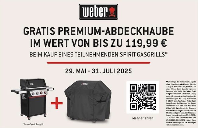 🥩 Weber Spirit E 425 Gasgrill (GBS) mit 4 Brennern ab 499,99€ (statt 619€) + gratis Abdeckhaube