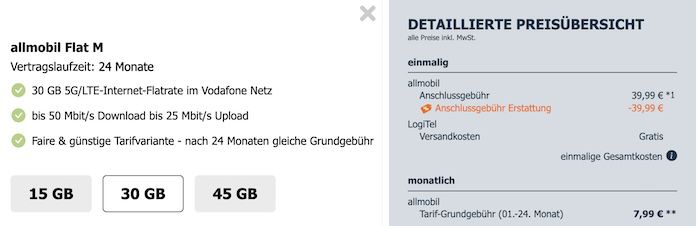 🔥 Vodafone Allnet mit 30GB 5G für nur 7,99€ mtl.