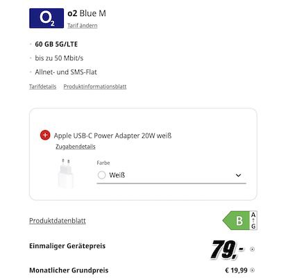 🔥 Apple iPhone 16e für 79€ + o2 Allnet 60GB 5G für 19,99€ mtl.