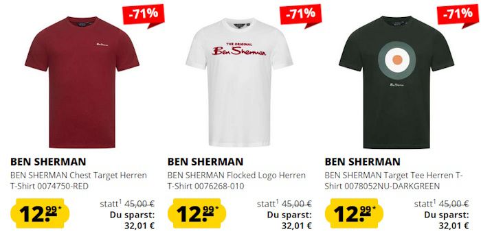 Ben Sherman T Shirt Sale   je T Shirt ab nur 12,99€ (statt 24€)   24 Designs!