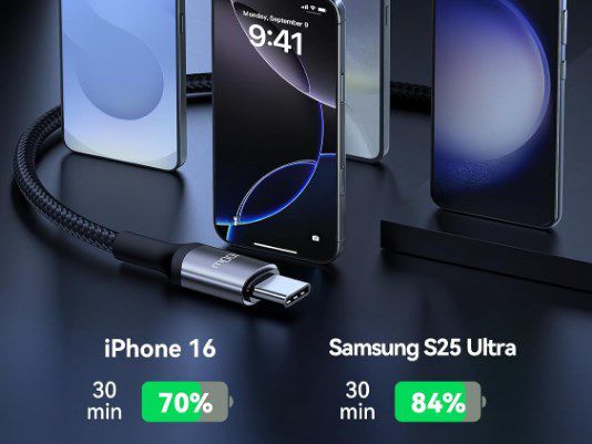 2x Rocoren USB C Schnellladekabel 100W Nylon Geflochten für 5,47€ (statt 13€)