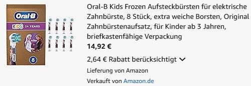 8er Pack Oral B Kids Frozen Aufsteckbürsten ab 14,92€ (statt 22€)