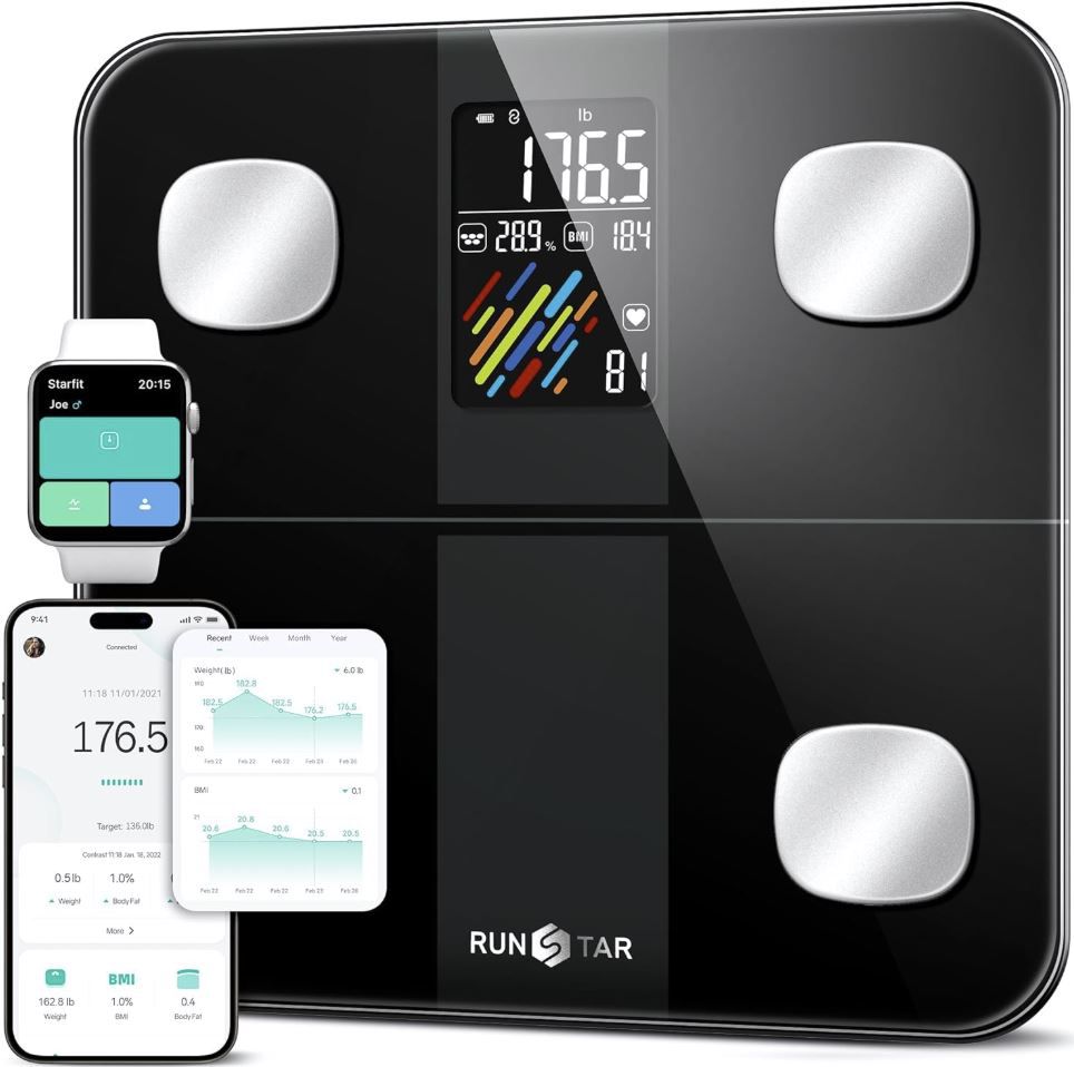 RunSTAR Körperfettwaage für 15 Körperwerte: BMI, Herzfrequenz.. für 33,99€ (statt 40€)