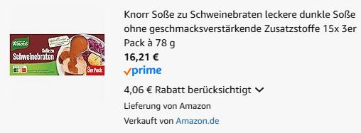 15 x 3er Pack Knorr Soße zu Schweinebraten ab 16€ (statt 24€)