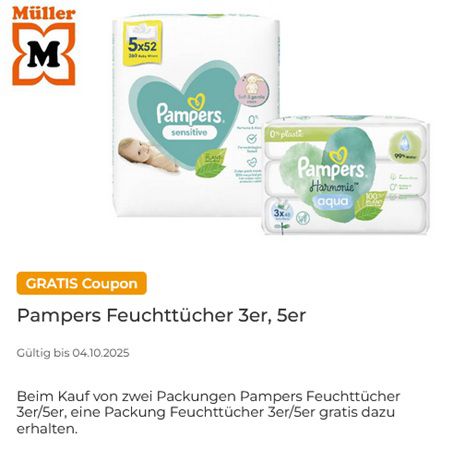 👶 Wieder da! Couponplatz: 2x Pampers Feuchttücher kaufen und 1x gratis dazu