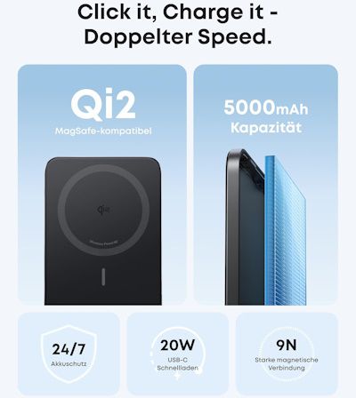 🔋 Anker Nano Power Bank Ultra Slim 5 Magnetic Battery für 39,99€ (statt 50€)