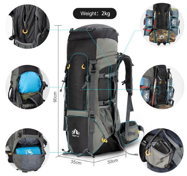 Night Cat Wanderrucksack (70L) mit Regenschutz für 44,99€ (statt 90€)