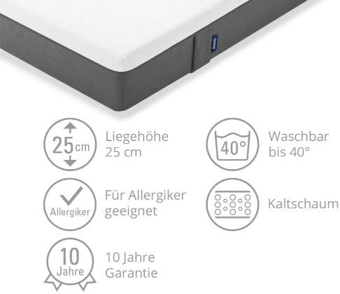🛏️ Emma 5 Zonen Matratze, 90x200cm, 25cm Hoch, H2 für 185€ (statt 233€)