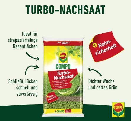 🏡 1Kg COMPO Turbo Nachsaat Rasensamen, bis 50 m² ab 10,63€ (statt 17€)
