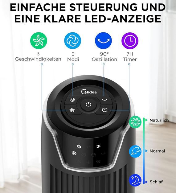 💨 Midea FZ10 17JR Turmventilator mit Fernbedienung für 34,97€ (statt 50€)