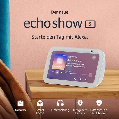 🔊 Echo Show 5 (3. Gen.) Smarter Touchscreen mit Alexa (Refurb.) für 58,99€ (statt 90€)