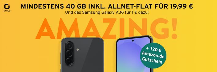 🔥 Samsung Galaxy A36 für 1€ + Vodafone Flat 40GB für 19,99€ mtl. + 120€ Amazon Gutschein