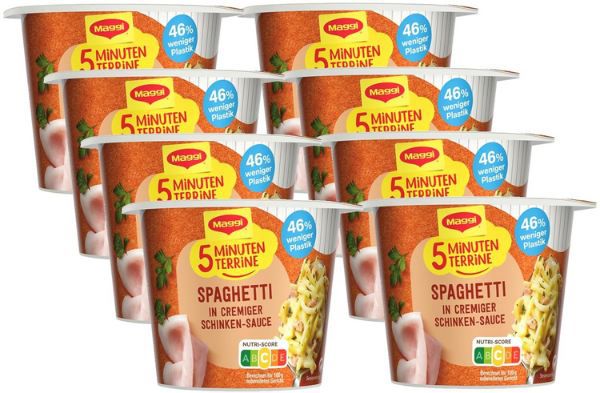 🍝 8er Pack Maggi 5 Minuten Terrine Spaghetti mit Schinkensauce für 9,45€ (statt 12€)